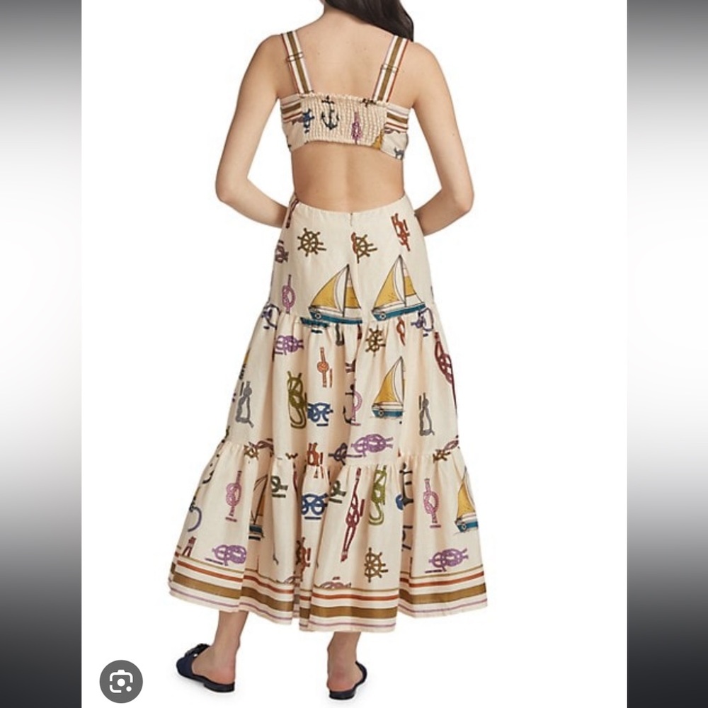 Alemais Ships Ahoy Tiered Midi Dress with cutouts. - Picture 3 of 9